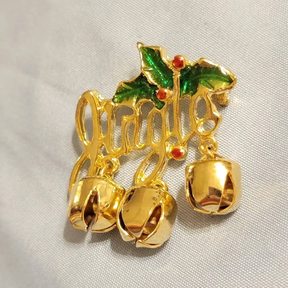 Vintage Jingle Bells Brooch Pin Christmas 1.5